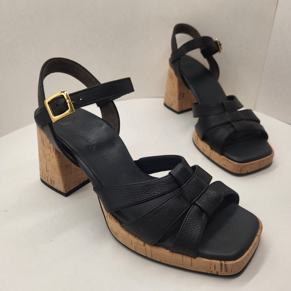 Paul Green sandals women's 10 black leather Tina chunky Made in Austria new $429